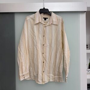 Claiborne - Striped Beige Button-Up Shirt